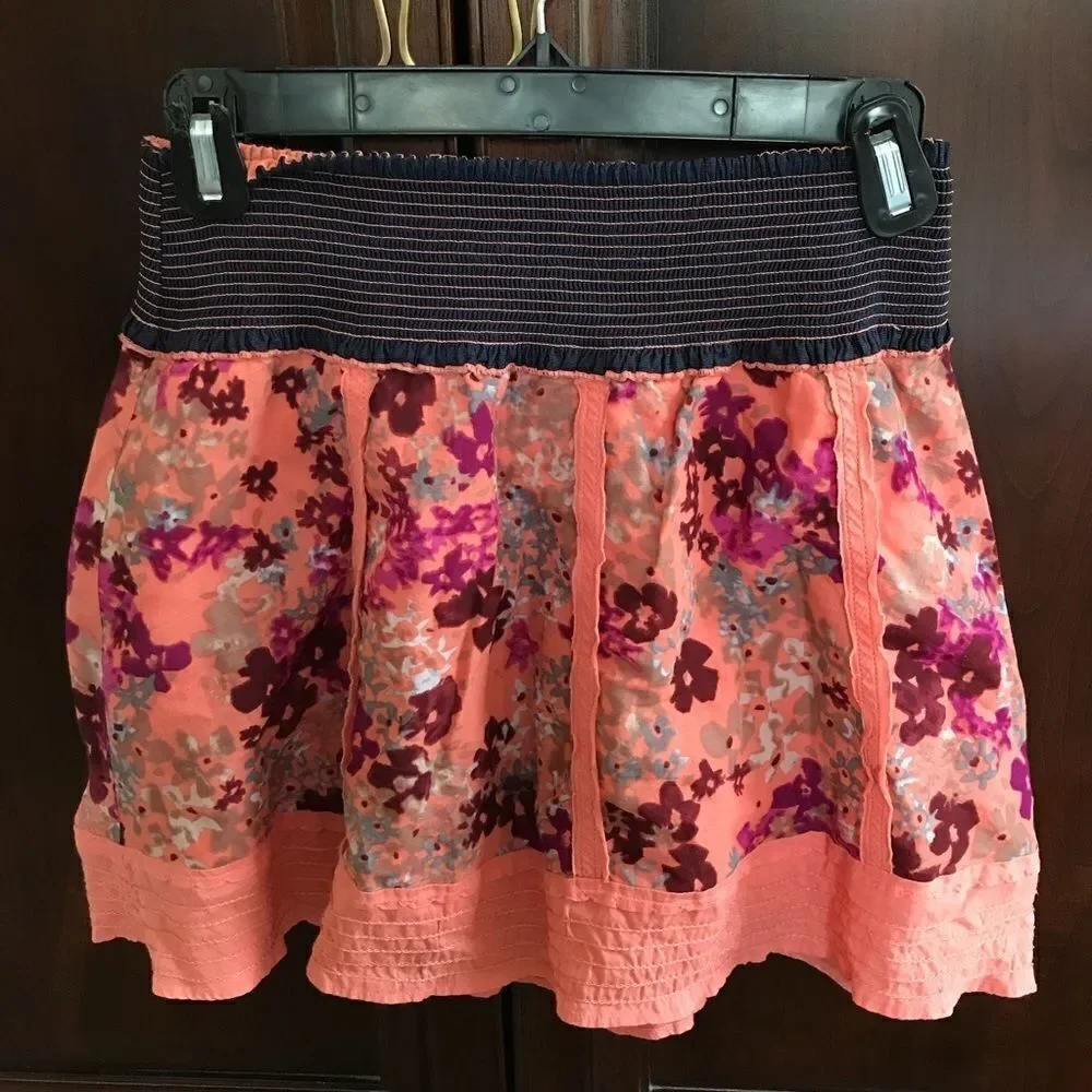 Free People Pink Floral Peasant Elastic Skirt